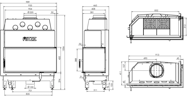 Kominek Stalowy Hitze ALBERO AL19R.H-D Rysunek Techniczny.webp