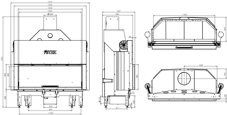 Kominek Stalowy Hitze ALBERO AL120x43G.H-D Rysunek Techniczny.webp
