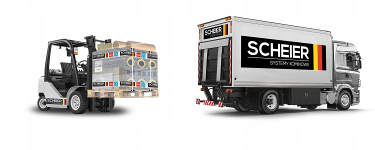 Kominy dostarczane są kurierem, samochodami ciężarowymi z windą samowyładowczą