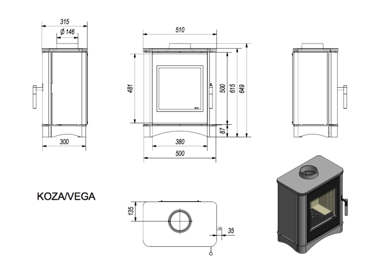 Piec Stalowy Koza VEGA Rysunek Techniczny
