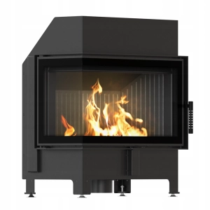 Kominek KRATKI ZIBI ECO 9,9 kW Ø 180 narożny lewy z czarnym wyłożeniem