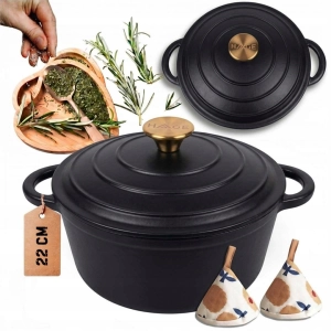 Garnek żeliwny emaliowany 22cm czarny mat