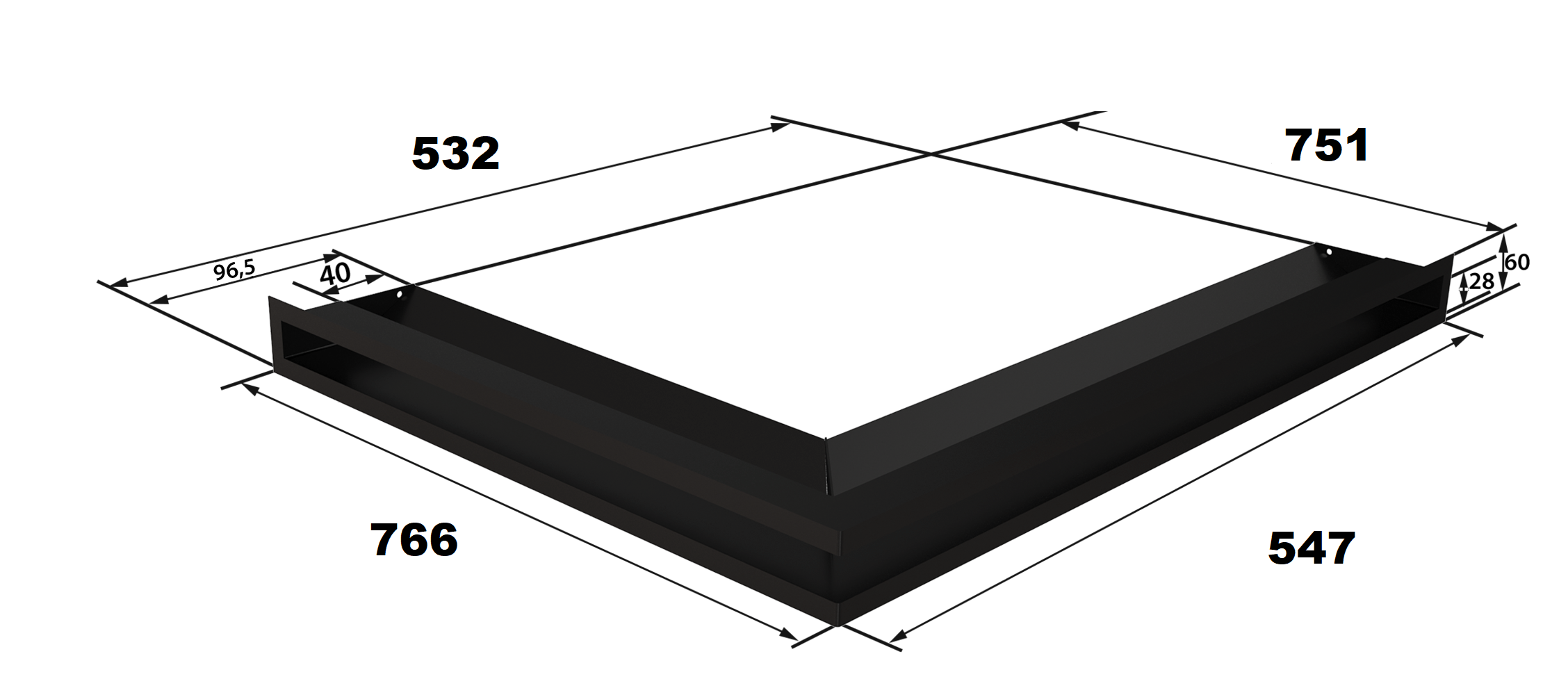 Wymiary kratki kominkowej: