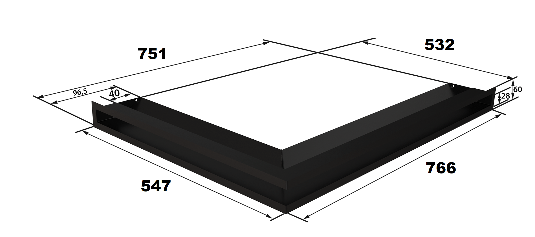 Wymiary kratki kominkowej: