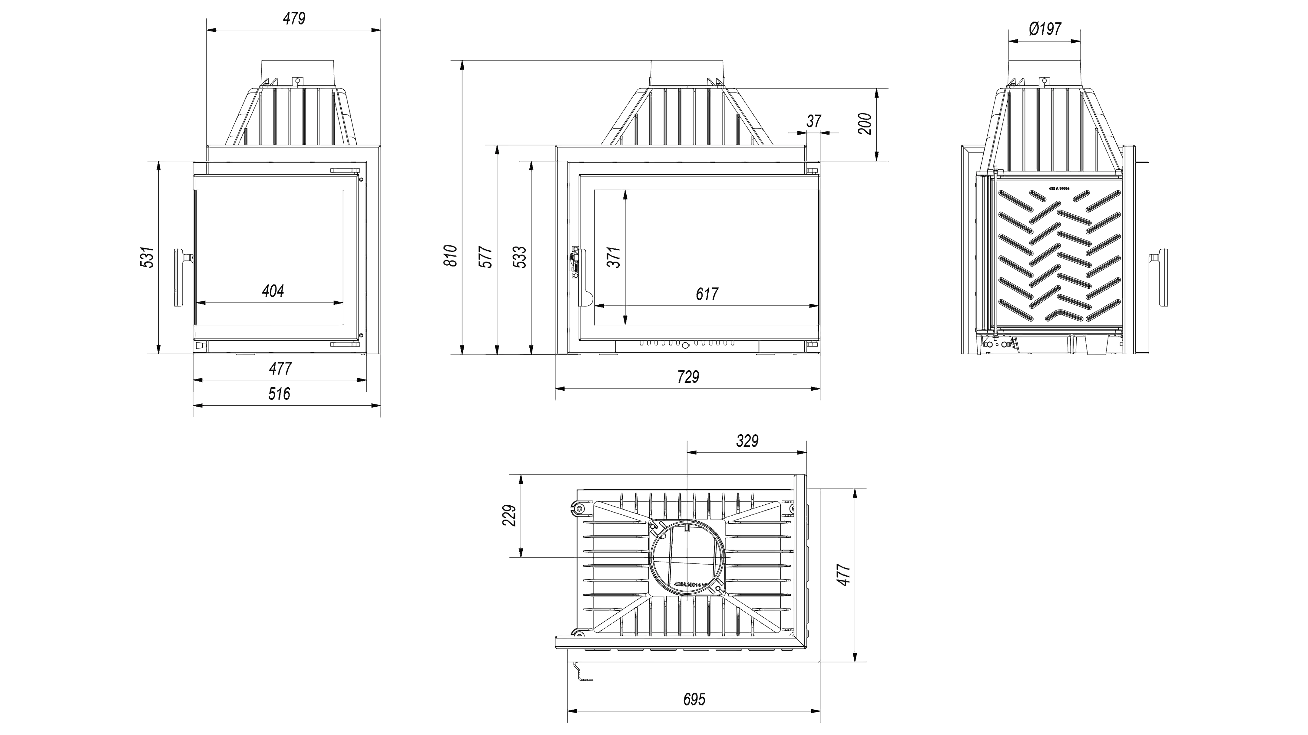 Kominek powietrzny żeliwny KRATKI SIMPLE prawy BS 15 kW Ø 200
