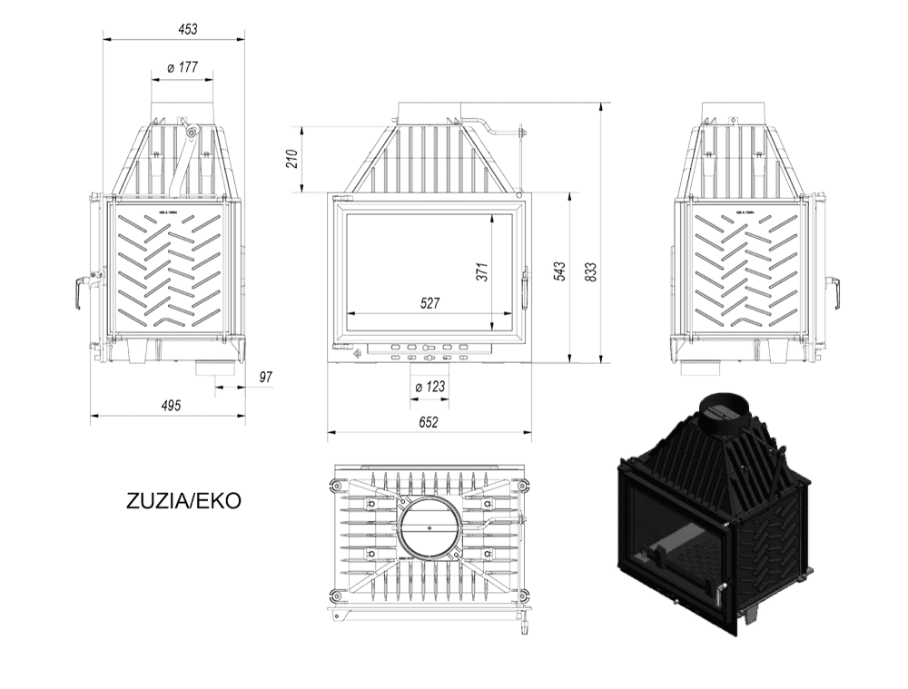 Kominek powietrzny żeliwny KRATKI ZUZIA ECO 12 kW Ø 150