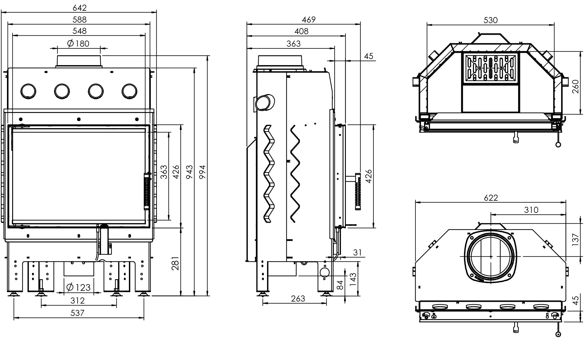 Kominek Hitze Rysunek Techniczny