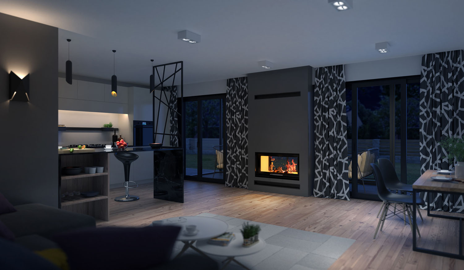 Kominek Stalowy Hitze ARDENTE DUO Aranżacja