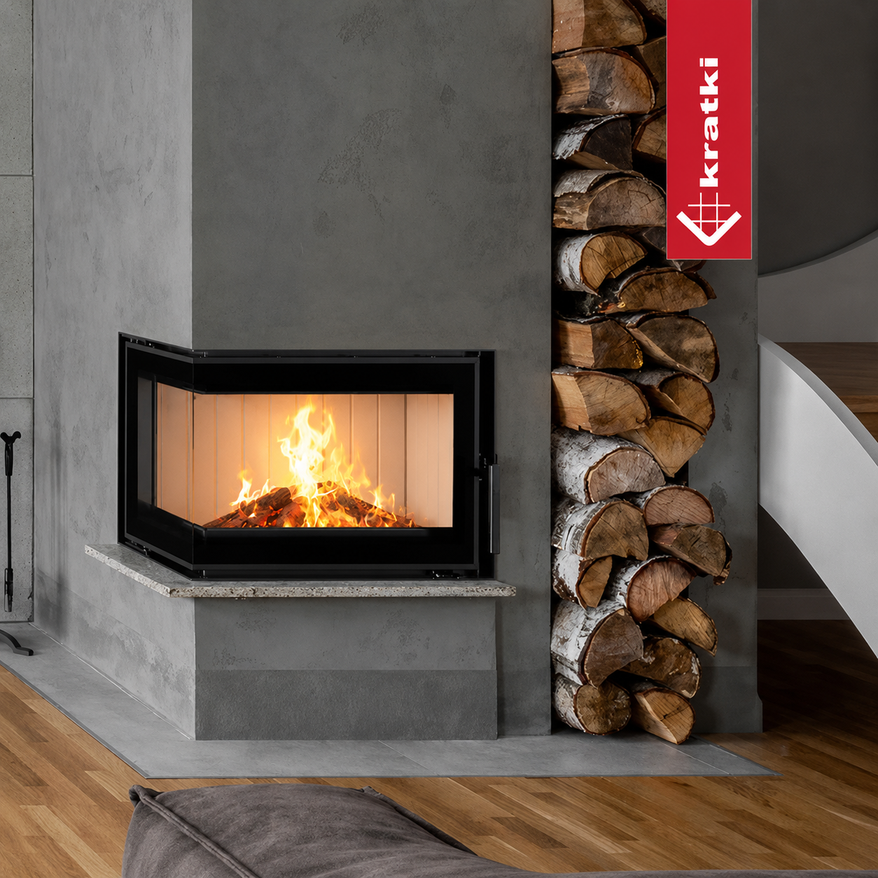 Kominek powietrzny stalowy KRATKI SIMPLE lewy 6 kW Ø 150