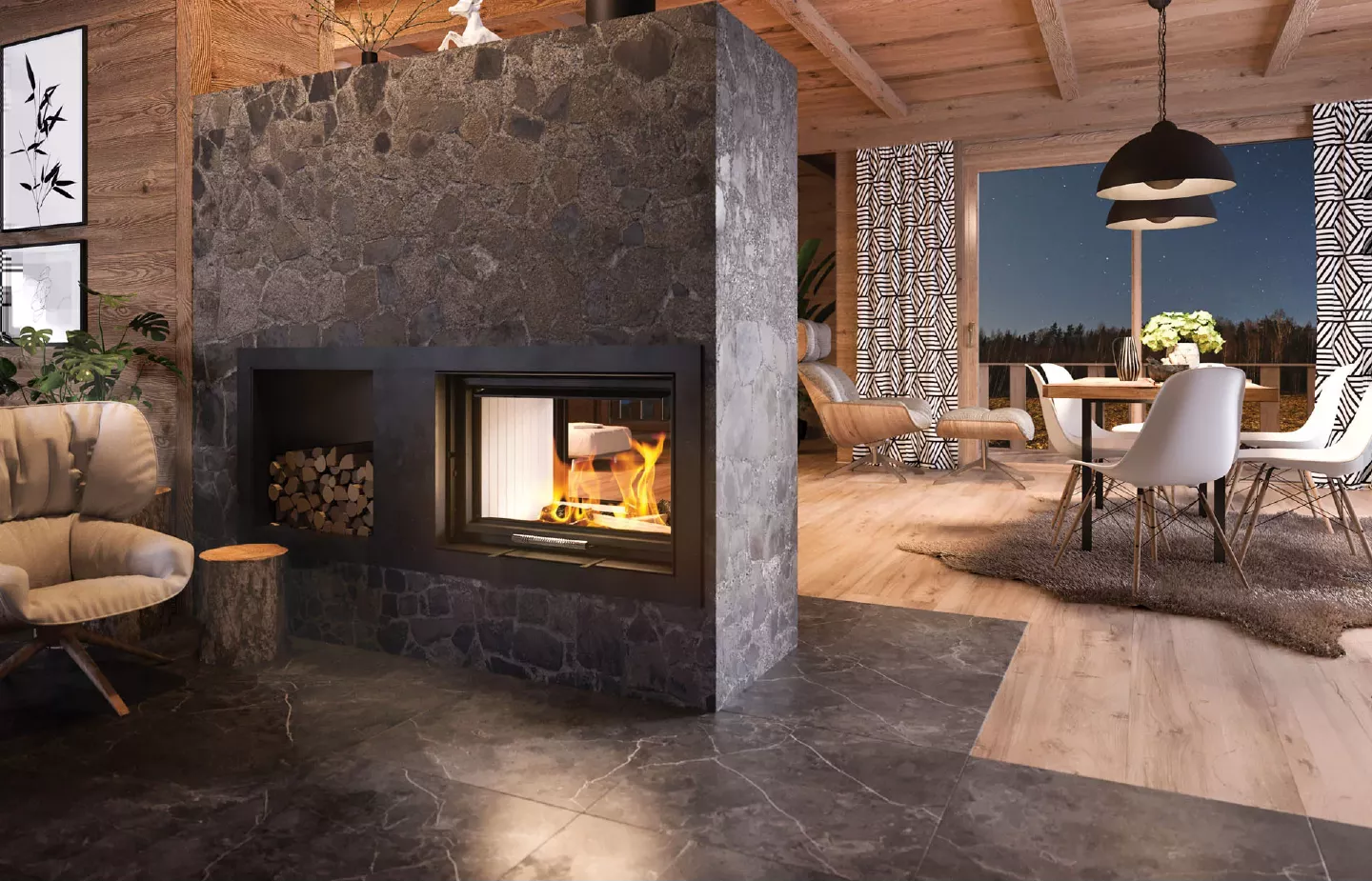 Kominek Stalowy Hitze ARDENTE DUO Aranżacja