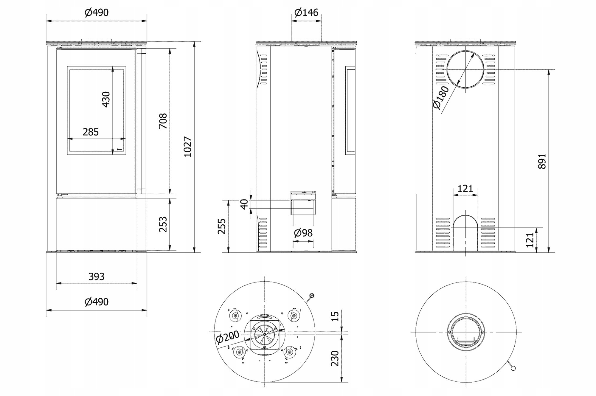 Piec stalowy koza K5 Ø 150 7 kW
